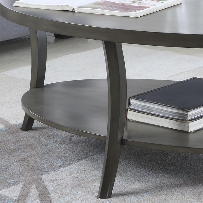 Roundhill Furniture Perth Contemporary Oval Shelf Coffee Table - Image 3