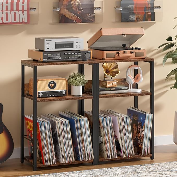 LELELINKY Record Player Stand Set of 2, 3-Tier End Side Table by LELELINKY