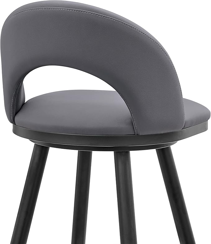 Armen Living Charlotte Swivel Counter Stool in Black Metal and Grey Faux Leather - Image 8