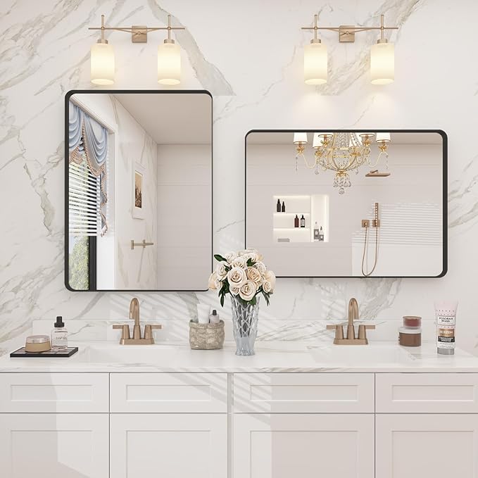 CHAMROR 20x30 Inch Black Metal Framed Bathrrom Mirror - Image 6