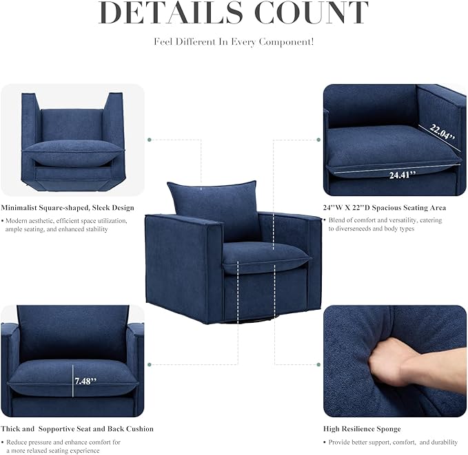 Swivel Accent Chair Set of 2, 34 Inches Wide Upholstered Arm Chair - Image 4