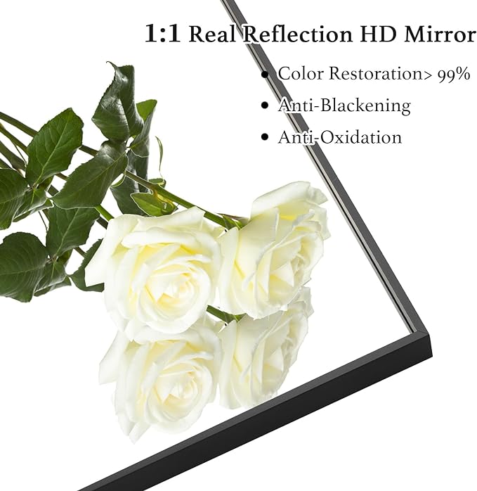 20x40 Inch Black Bathroom Mirror, Copper-Free Mirror, Aluminum Alloy Frame - Image 5