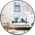 24 inch Round Titanium Mirror Wall Decor, Brushed Dark Grey Metal Framed Circle by UMZODO