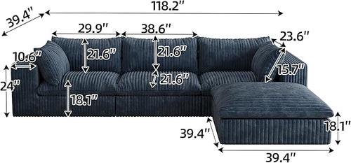 118.2" L Shaped Modular Sectional Cloud Couch - Image 2