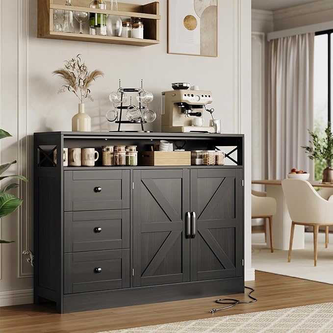 47" Farmhouse Sideboard Buffet Cabinet by SLEKVERSA