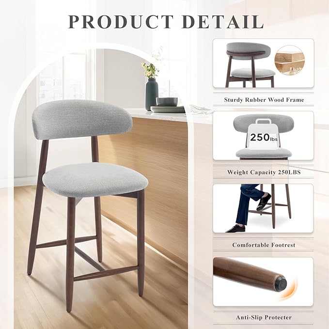 COLAMY Bar Stools Set of 2, Counter Height Bar Stools, Upholstered Counter - Image 5