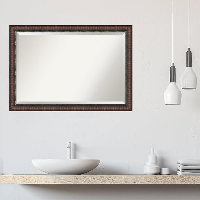 Amanti Art Brown Wall Mirror 28x40 Caleb Brown Rectangle Bathroom Mirror - Image 6