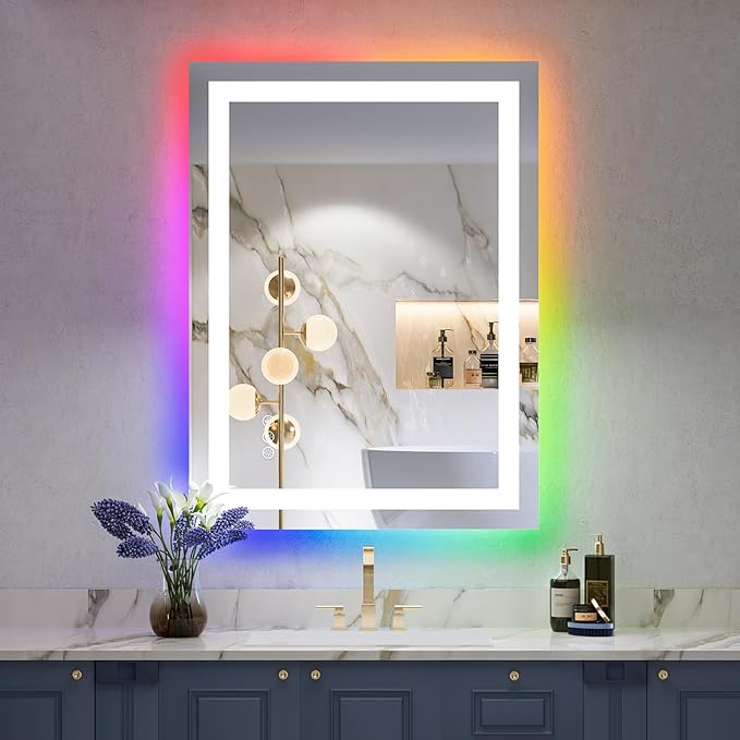 24x36 Inch RGB LED Bathroom Mirror Front Light and RGB Backlit Lighted Vanity by YEELAIT