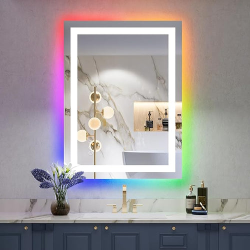 24x36 Inch RGB LED Bathroom Mirror Front Light and RGB Backlit Lighted Vanity by YEELAIT