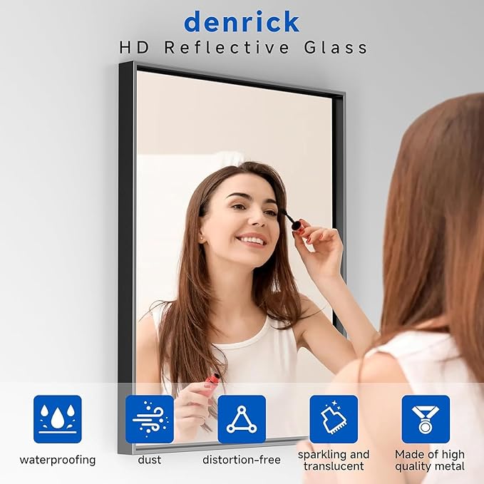DENRICK 20X36 Wall Mounted Large Bathroom Mirror Black Bathroom Rectangular - Image 2