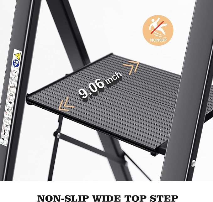 KINGRACK Aluminium 5 Step Ladder, Lightweight Step Stool - Image 2