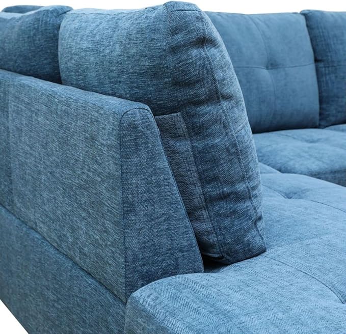 Blue L-Shaped 3-Piece Flannel Sofa - Image 5