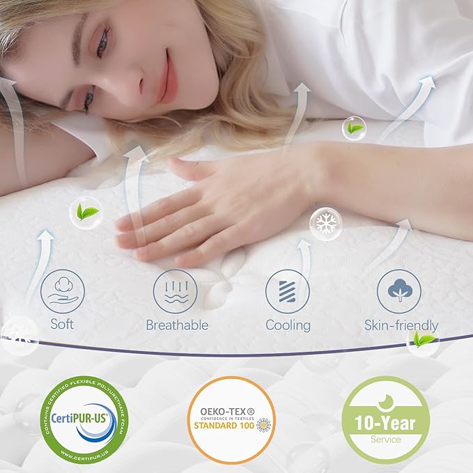 Queen Mattress, 14 Inch Queen Size Hybrid Mattress in a Box, Gel Memory Foam - Image 2