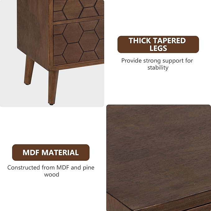 COSIEST Modern End Table w 3 Storage Drawers, Night Stand w Honeycomb Pattern - Image 6