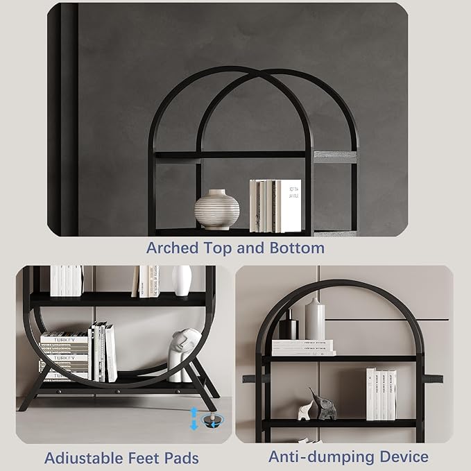 Bookshelf Arched Bookcase, Industrial 5 Tier Open Book Shelves - Image 7