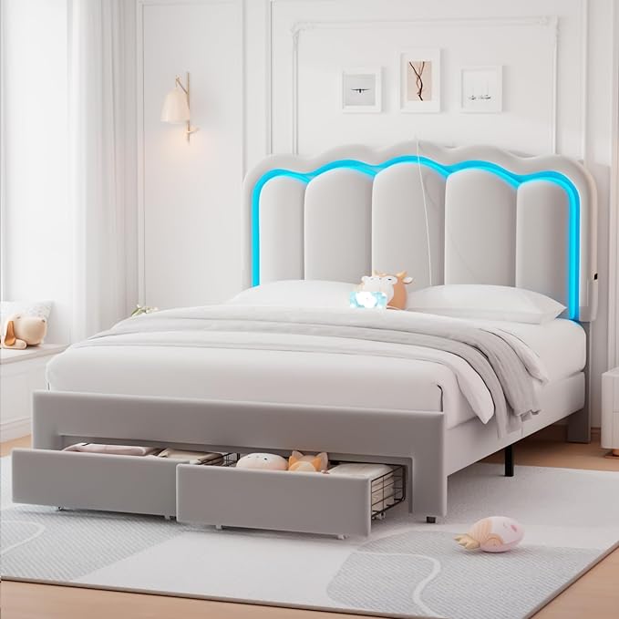 Full Upholstered LED Bed Frame by JOCOEVOL