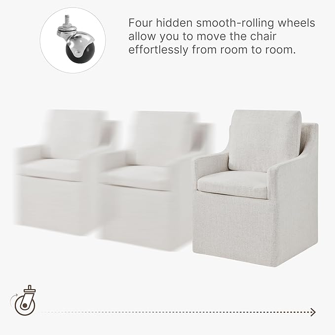 Upholstered Dining Chairs with Casters Easy Assembly Modern Accent Armchair - Image 5