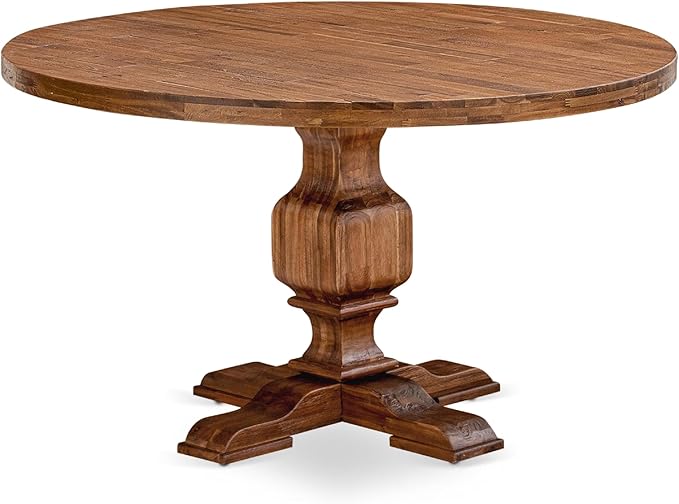 I53-0N-TP Dining Table with Acacia Wood Round Tabletop and Elegant Pedestal Base by LuxebyEastWestFurniture