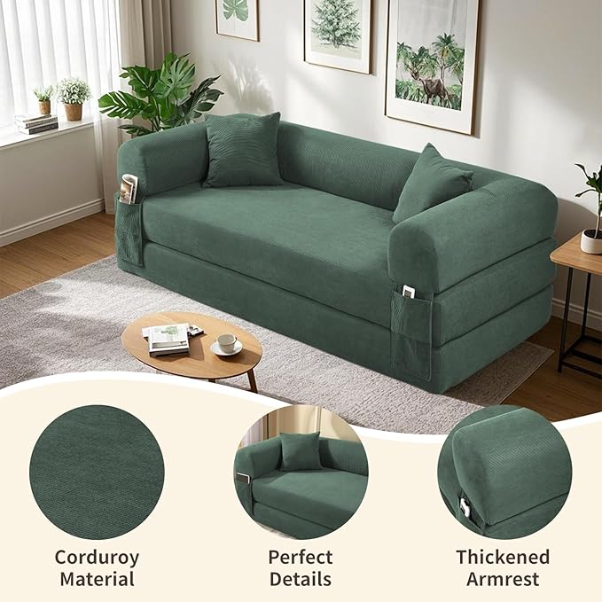 80" Convertible Sofa Bed, 3-in-1 Corduroy Folding Pull Out Couch - Image 4