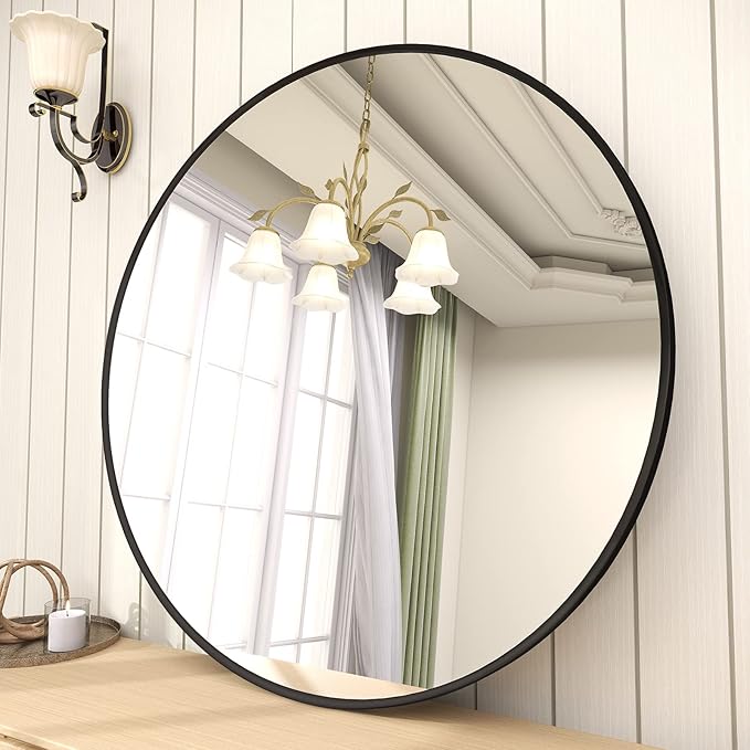 BEAUTYPEAK Circle Mirror Black 36 Inch Wall Mounted Round Mirror by BEAUTYPEAK