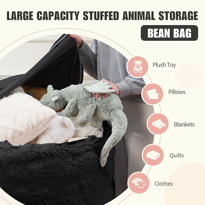 Bean Bag Cover, Fluffy Beanbag Chairs Cover Only, Stuffed Animal Storage Bean - Image 3