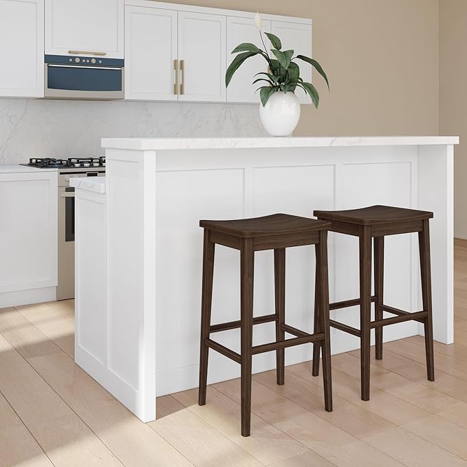 Plank+Beam Smythe Bar Stool, Sturdy Wood Modern Kitchen Counter Height Stool - Image 3