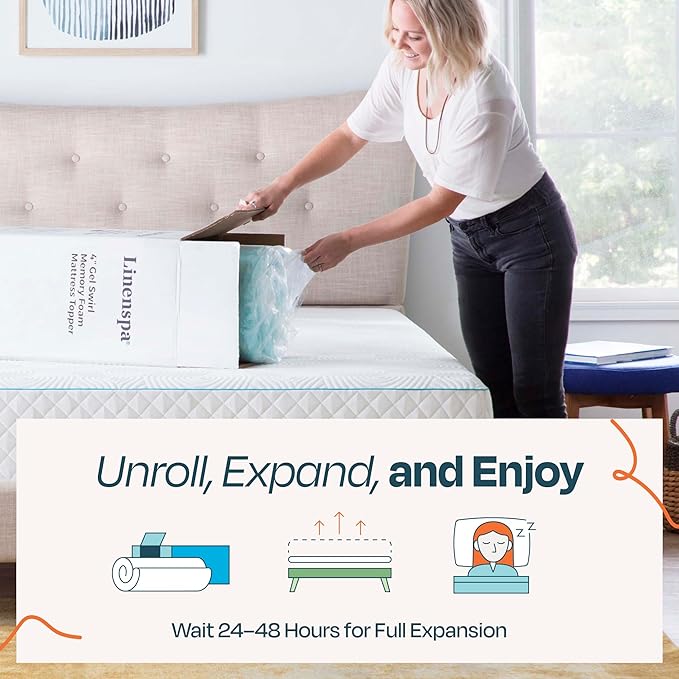 Linenspa 2 Inch Gel Swirl Memory Foam Mattress Topper – Cooling Gel Infused – - Image 7