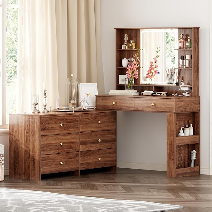 Makeup Vanity Desk with Mirror and Lights, Vanity Desk with 8 Drawers & Storage - Image 9