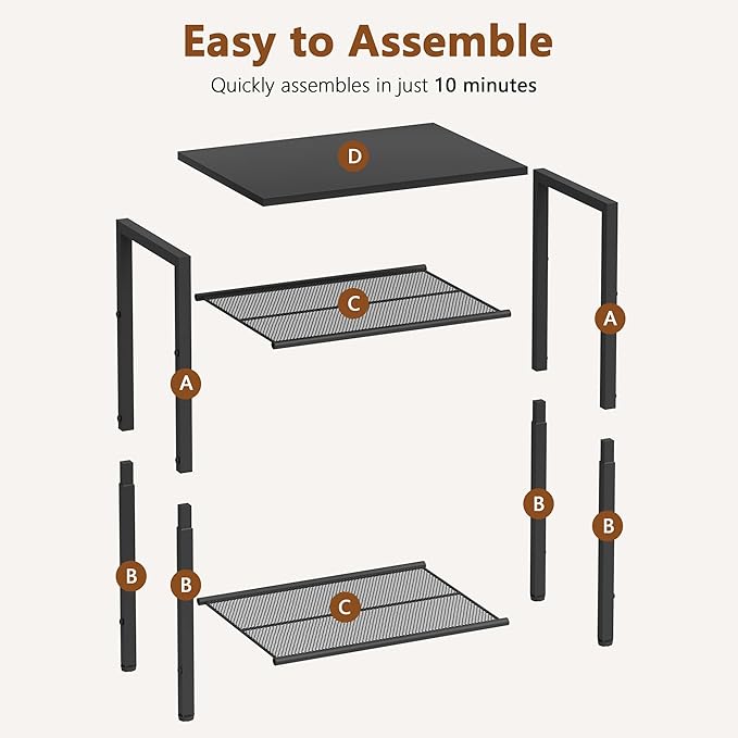 Hoctieon 2-Set 3 Tier End Table, Telephone Table Set of 2, Tall Side Table - Image 9