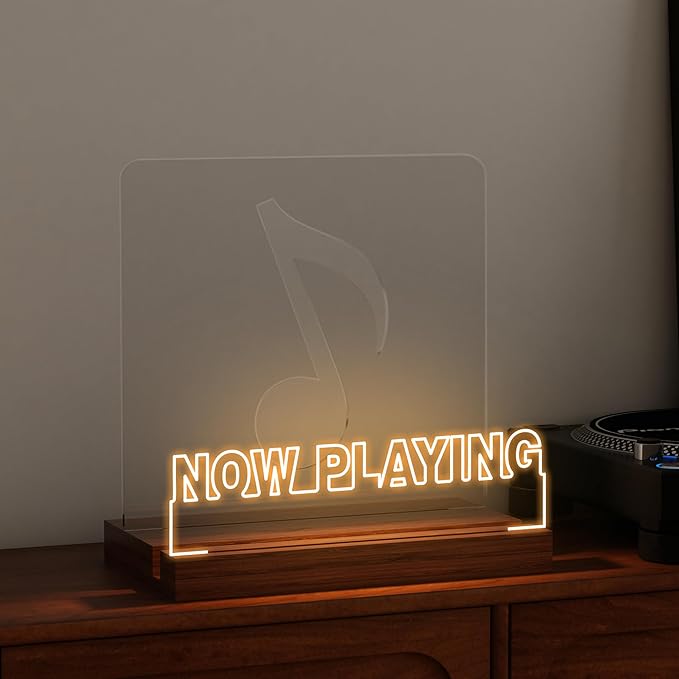 Now Playing Vinyl Record Stand, Light up Record Holder, Wooden Acrylic Display by CoolGiftMart