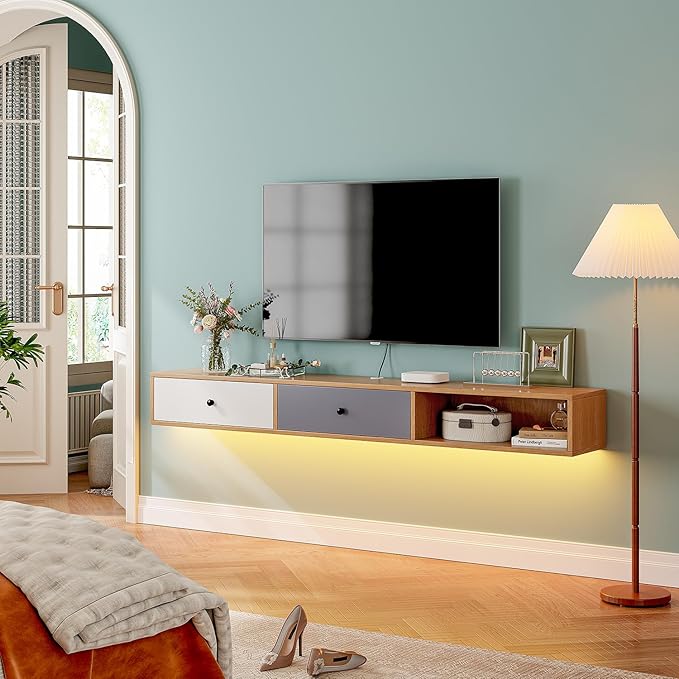 Modern Floating TV Stand with Doors, 55‘’ Wall Mounted Media Console Cabinet by Furninova