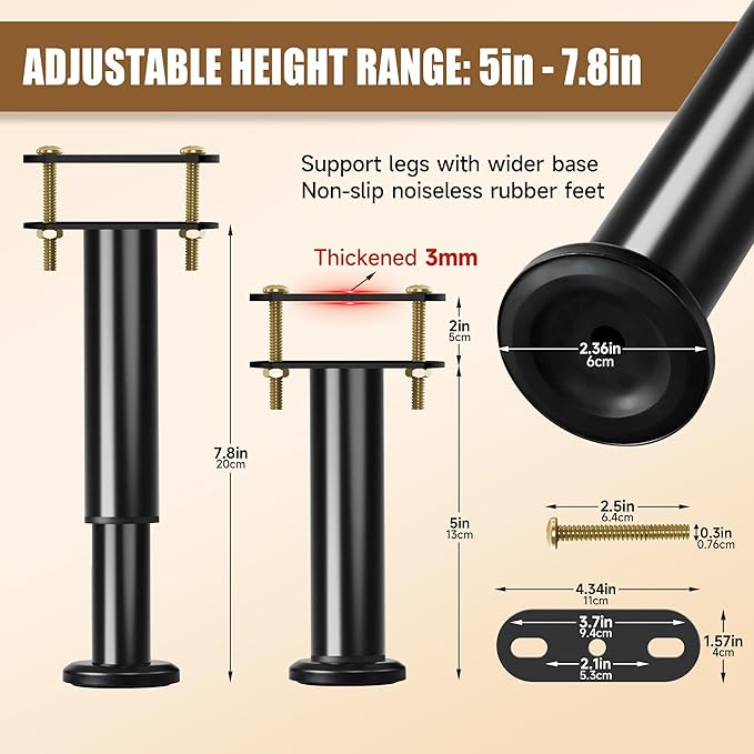 Adjustable Bed Frame Center Support Legs, Heavy Duty Cold Rolled Steel Bed Slat - Image 2