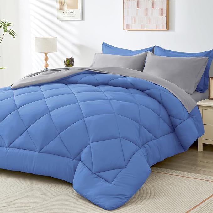 HEVUMYI Royal Blue & Light Grey Full Comforter Set by HEVUMYI