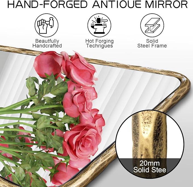 BEGINS Hand-Forged Steel Wall Mirror, 24x36 Inch Vintage Solid Steel Frame - Image 5