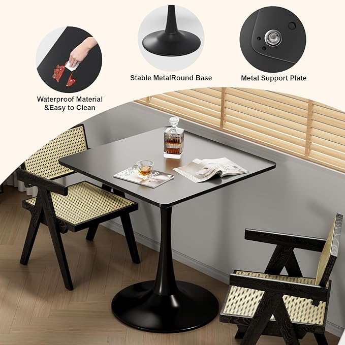 24" Black Tulip Table for Kitchen, Small Square Dining Table for 2 Person - Image 5