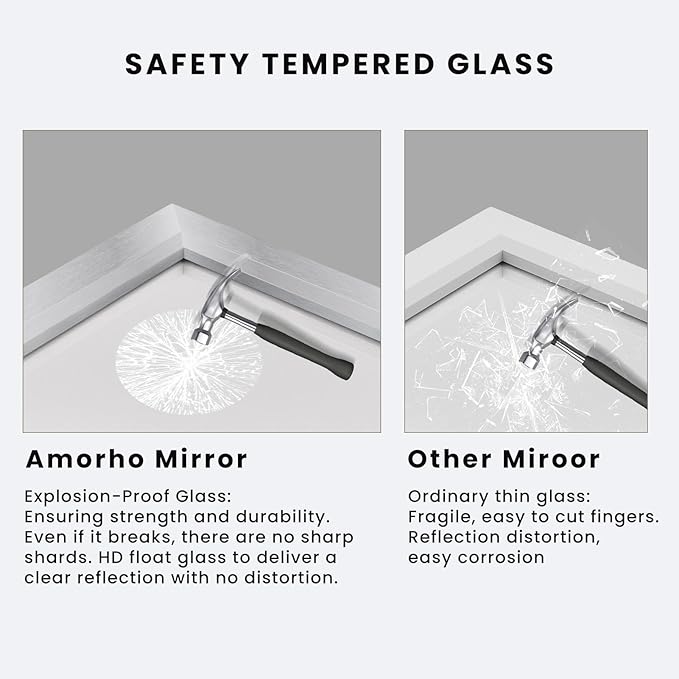 Amorho 30x36 Inch Bathroom Mirror Silver, Thick Metal Framed Wall Mirrors - Image 5