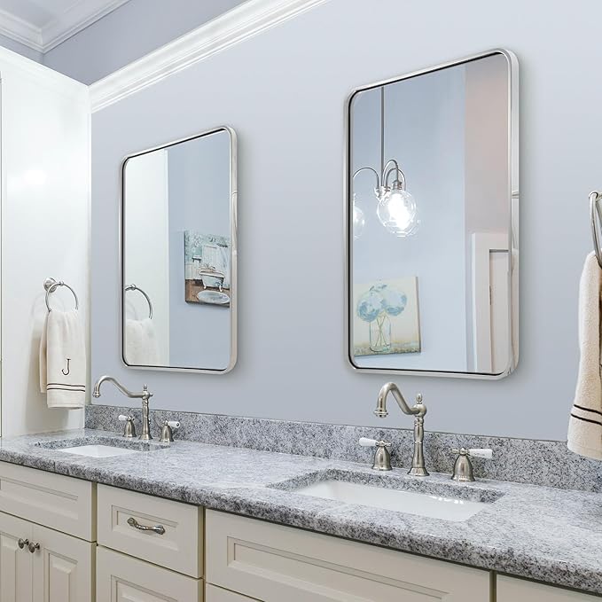 ANDY STAR 28x36 INCH Chrome Bathroom Mirrors, Polished Chrome Bathroom Mirror - Image 8