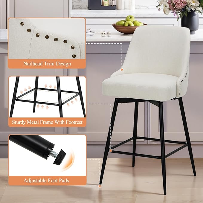 COLAMY Bar Stools Set of 2, 26.18" Counter Height Swivel Stools - Image 6
