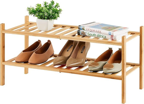 2-Tier Bamboo Shoe Rack for Entryway, Bamboo Wood Shoe Organizer for Hallway by VIEWCARE
