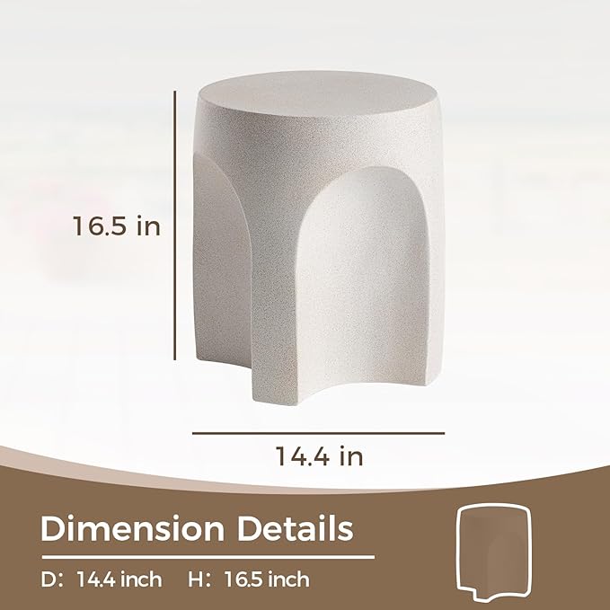 COSIEST Set of 2 Concrete Side Table Drum Shape, 2 Pieces Outdoor Side Table - Image 3