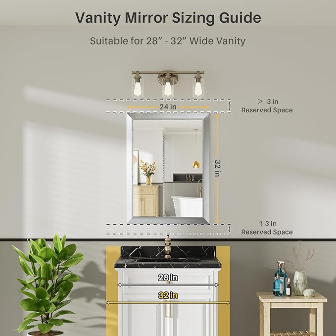 24x32 Inch Silver Bathroom Mirror - Image 2