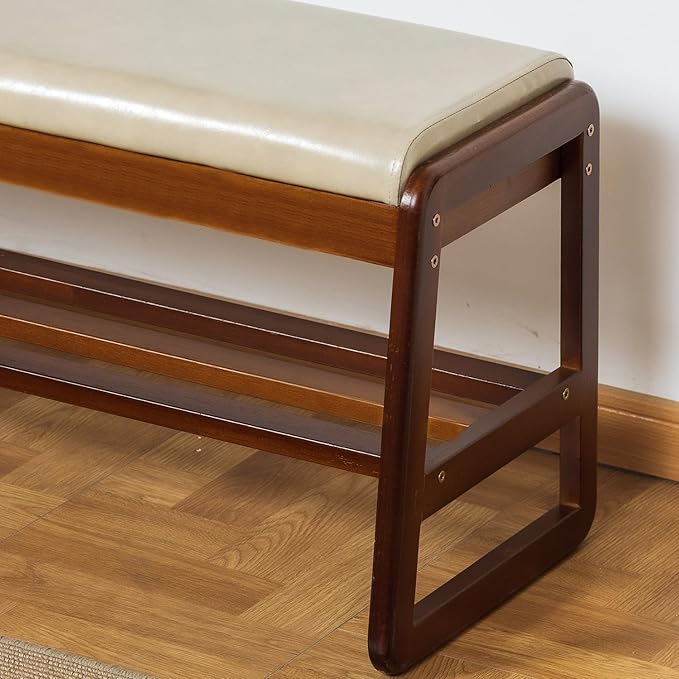 Solid Wood Shoe Bench, 2-Tier Entryway Bench - Image 3