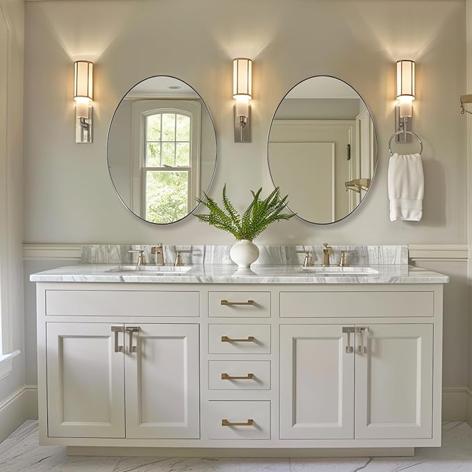 ANDY STAR Brushed Nickel Mirror Bathroom, 24x32 Inch Brushed Nickel Oval Mirror - Image 9