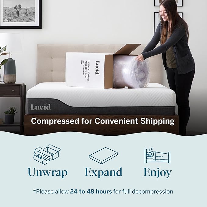 Lucid 4 Inch Lavender Infused Memory Foam Mattress Topper - Image 4