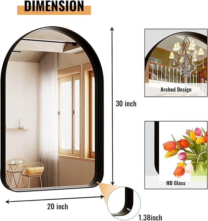 30"x20" Arched Bathroom Mirror - Image 2