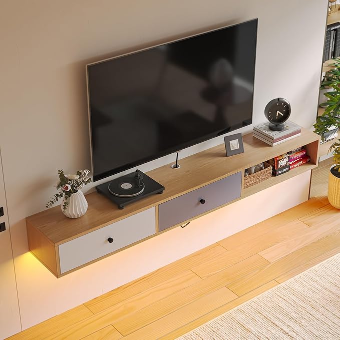 Modern Floating TV Stand with Doors, 55‘’ Wall Mounted Media Console Cabinet - Image 4