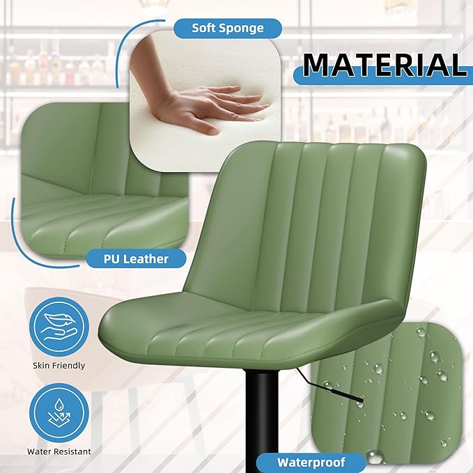 Shintenchi Swivel Bar Stools Set of 2, Adjustable Faux Leather Upholstered - Image 6