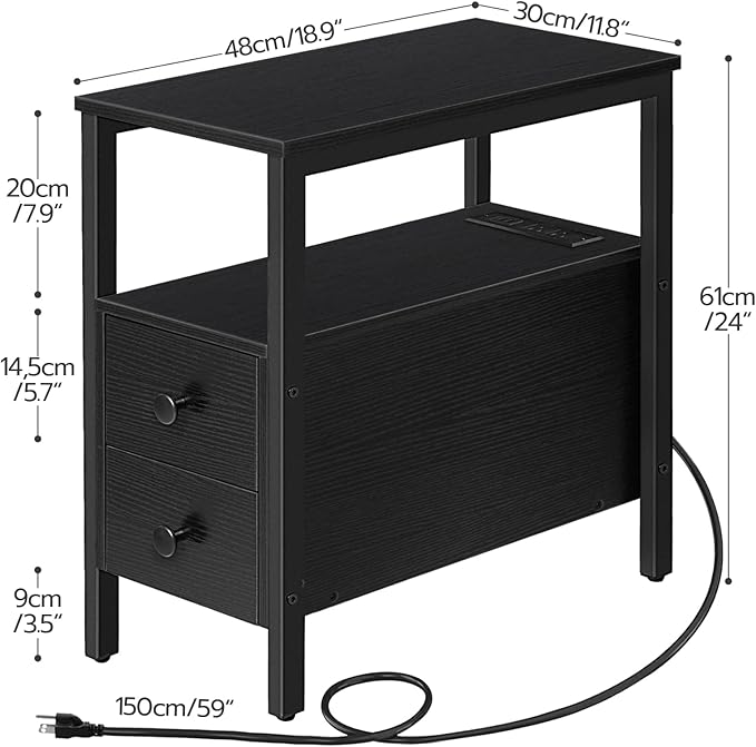 HOOBRO End Table with Charging Station, Narrow Side Table with 2 Drawer & USB - Image 3