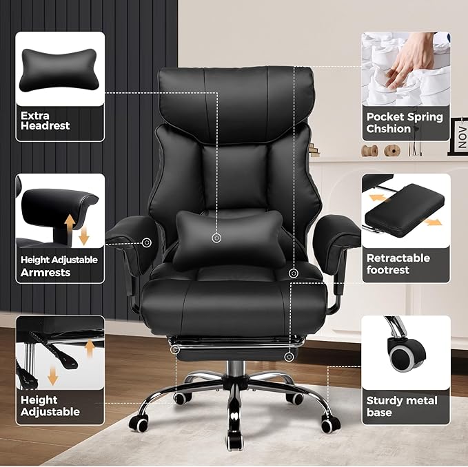 COMHOMA Big and Tall Office Chair 400lbs High Back Computer Gaming Chair - Image 5