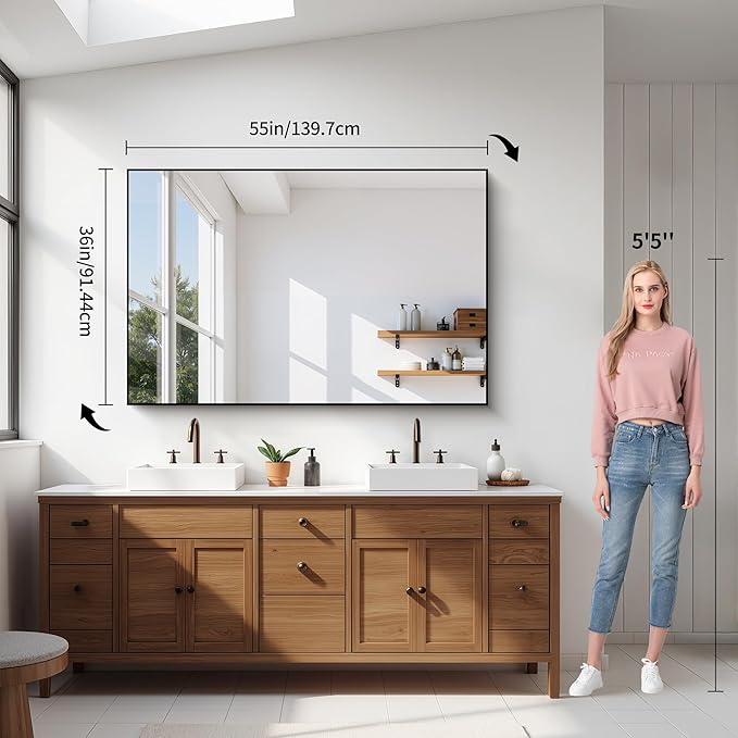 YIROMAN Bathroom Mirror 55"x36", Large Matte Black Bathroom Mirror - Image 2